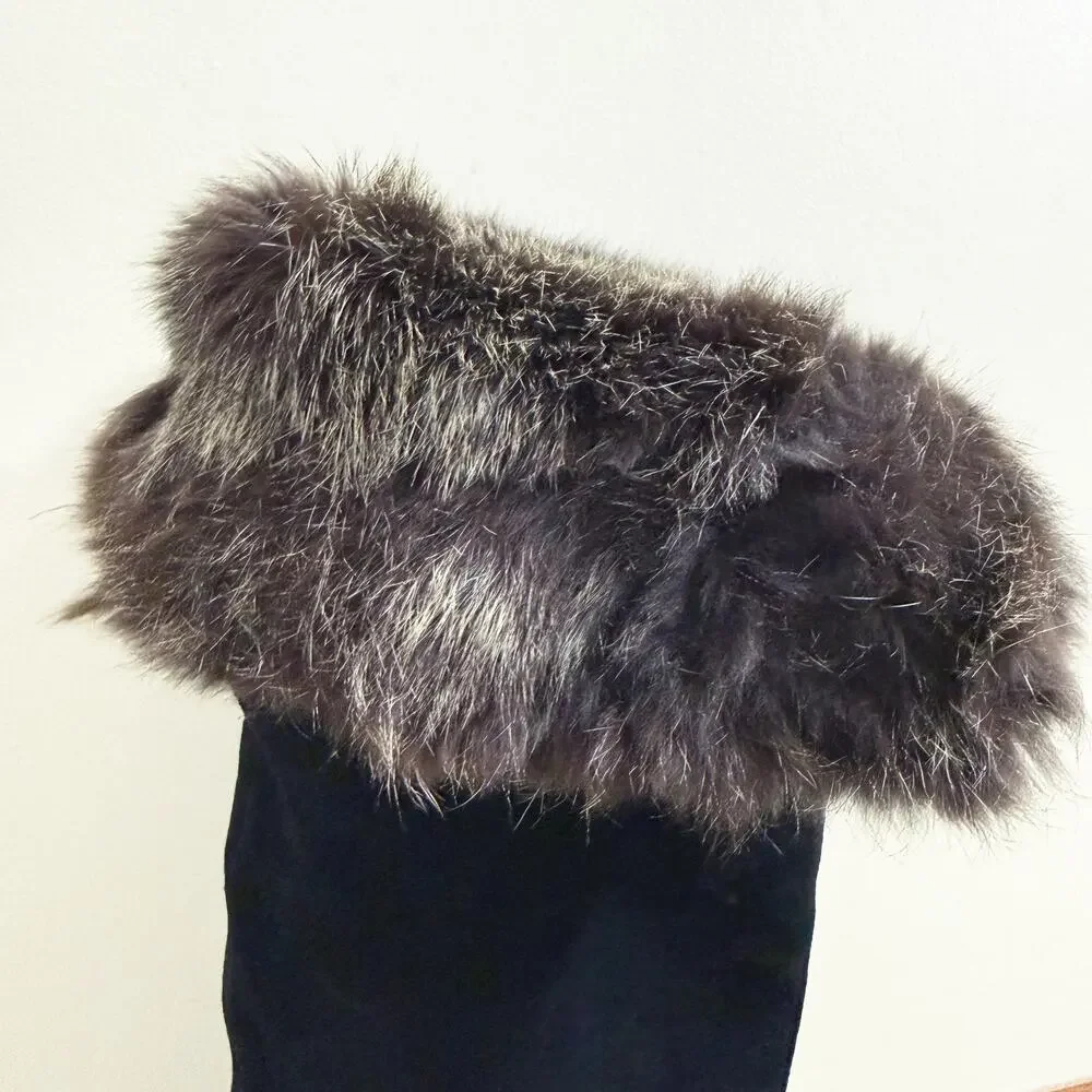 Sam Edelman Black Suede Over the Knee Boots w Fur Trim Women's Size 8 Pull On